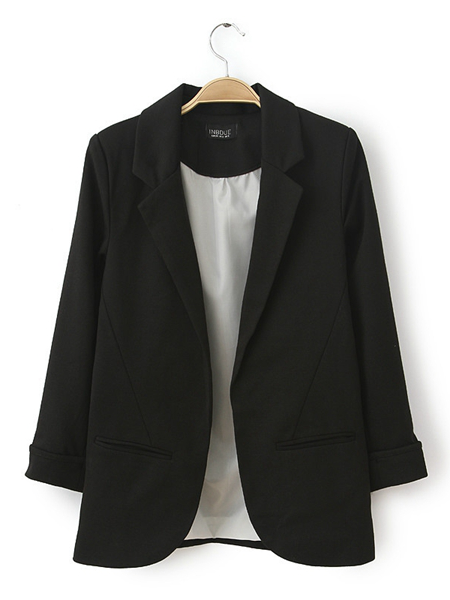 カジュアルソリッドカラーなしボタンダウンネック3/4スリーブOLブレザースーツ